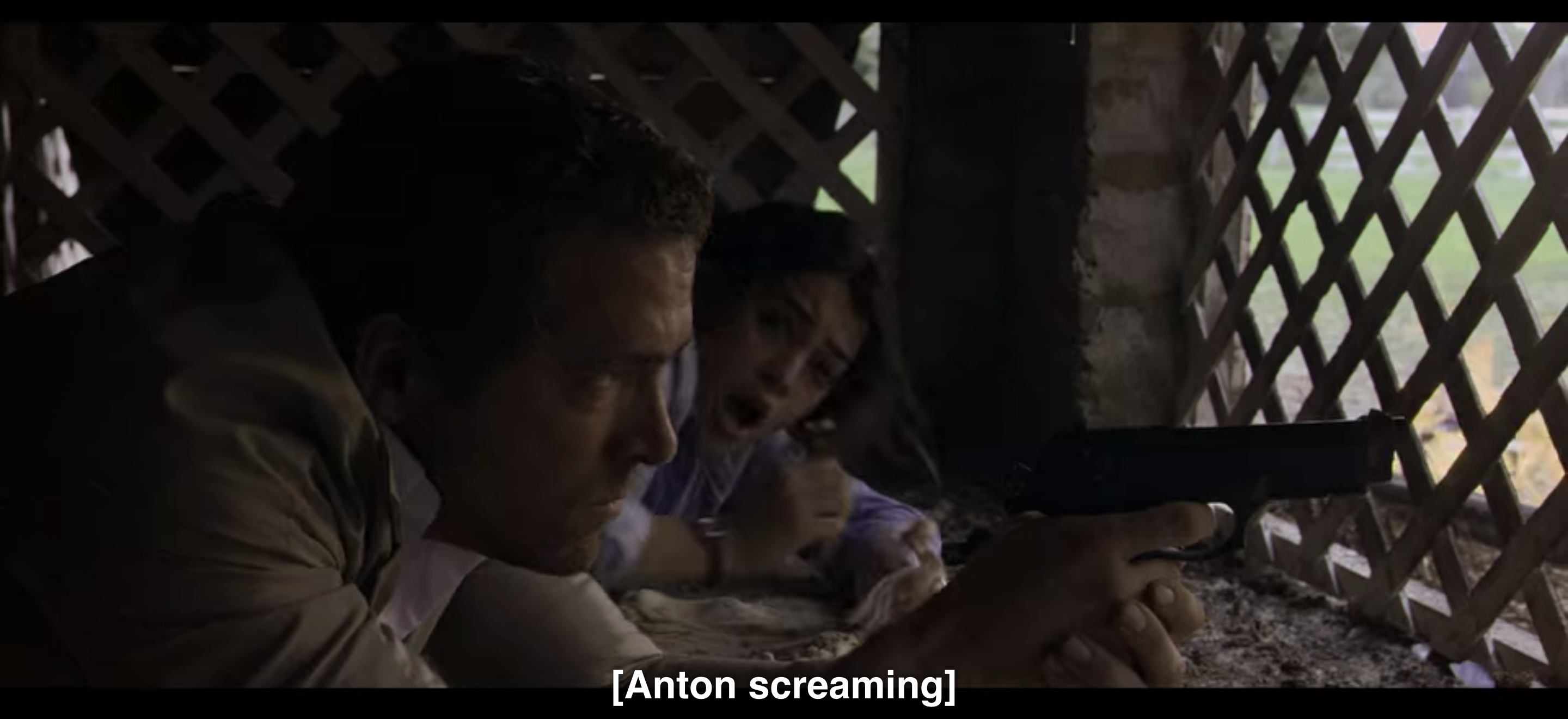 Anton screaming because Ryan Reynolds shot flamethrower guy and he torched Anton